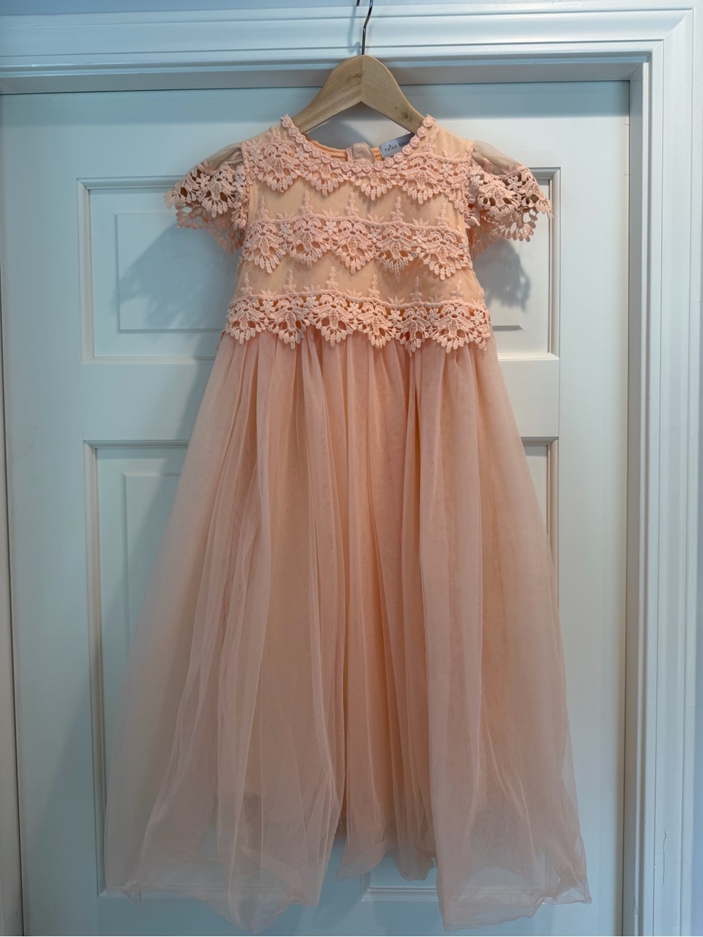 Girls Peach Lace & Tulle Party Dress - Elegant Formal Kids Gown